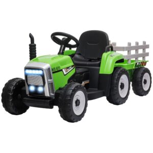 HOMCOM Elektrische Tractor met Aanhanger, Kinder Opzittractor met Afstandsbediening, Groen
