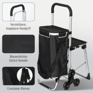 HOMCOM Winkelwagen van Oxford-stof, aluminium, 46L x 59,5B x 97H cm, Zwart