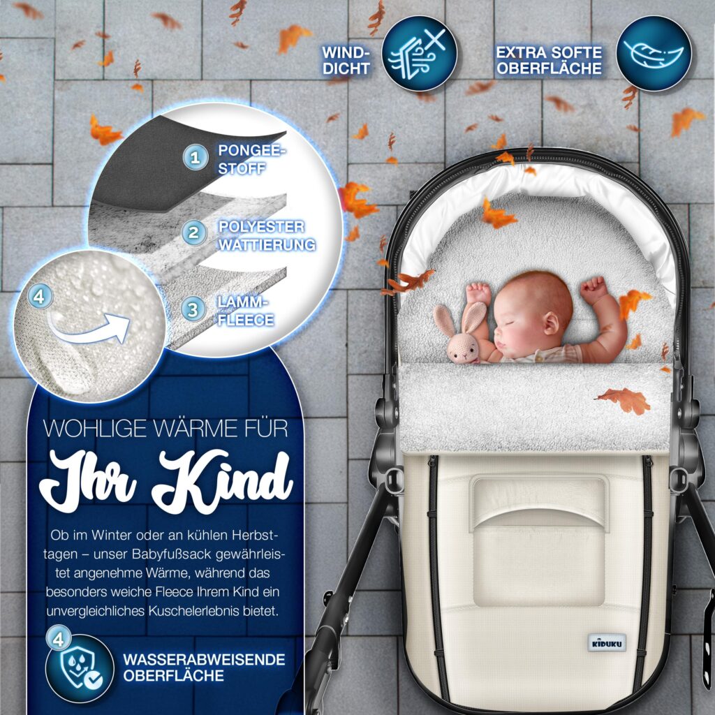 KIDUKU Wintervoetenzak voor kinderwagen - Wasbare voetenzak met ritssluiting, blauw
