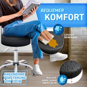 TRESKO® Zwarte rolkruk met leuning | Verstelbare werkkruk 47-60 cm | Draaistoel met wieltjes