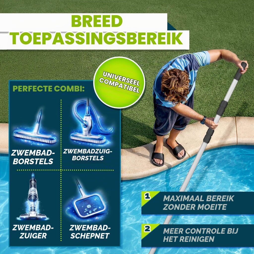 Tillvex telescoopstang voor zwembad, 1,20-3,60 m, aluminium, 3-delig, zwart