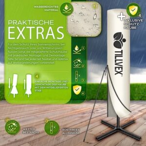 tillvex® Rechthoekige Aluminium Parasol Ø 330 cm met Afdekking en Windscherm