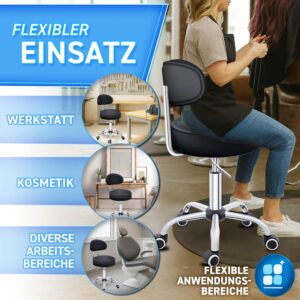 TRESKO® Zwarte rolkruk met leuning | Verstelbare werkkruk 47-60 cm | Draaistoel met wieltjes