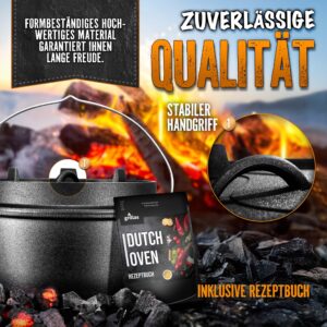 Grillas Dutch Oven Set incl. receptenboek | voorgebrand gietijzeren braadpan 9 liter