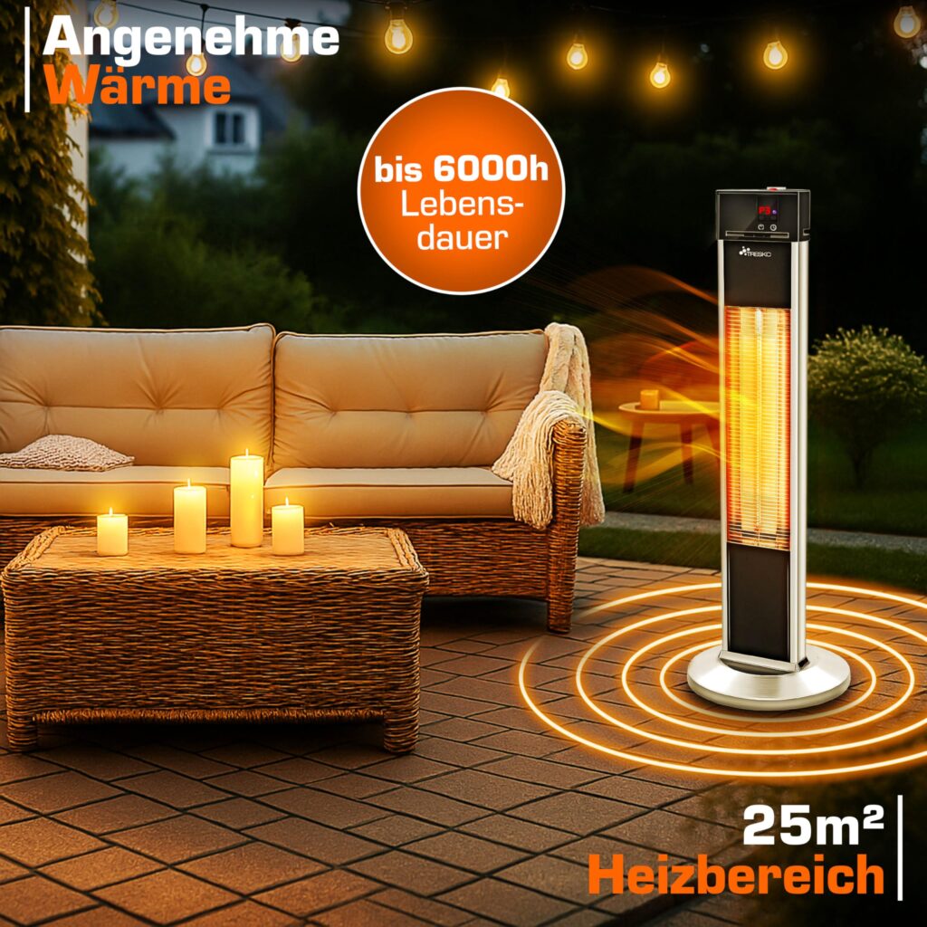 TRESKO Staande infrarood warmtestraler 2000W met afstandsbediening en 3 warmtestanden