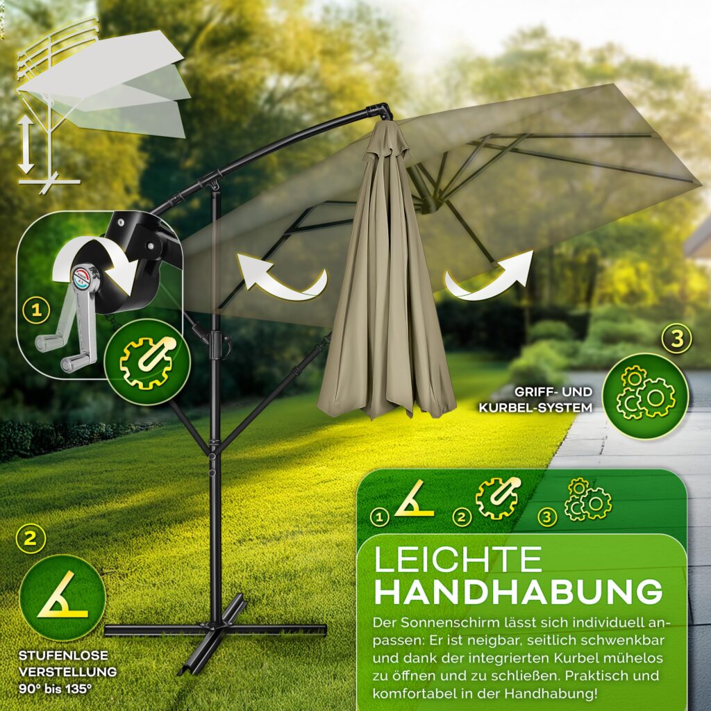 tillvex® Rechthoekige Aluminium Parasol Ø 330 cm met Afdekking en Windscherm