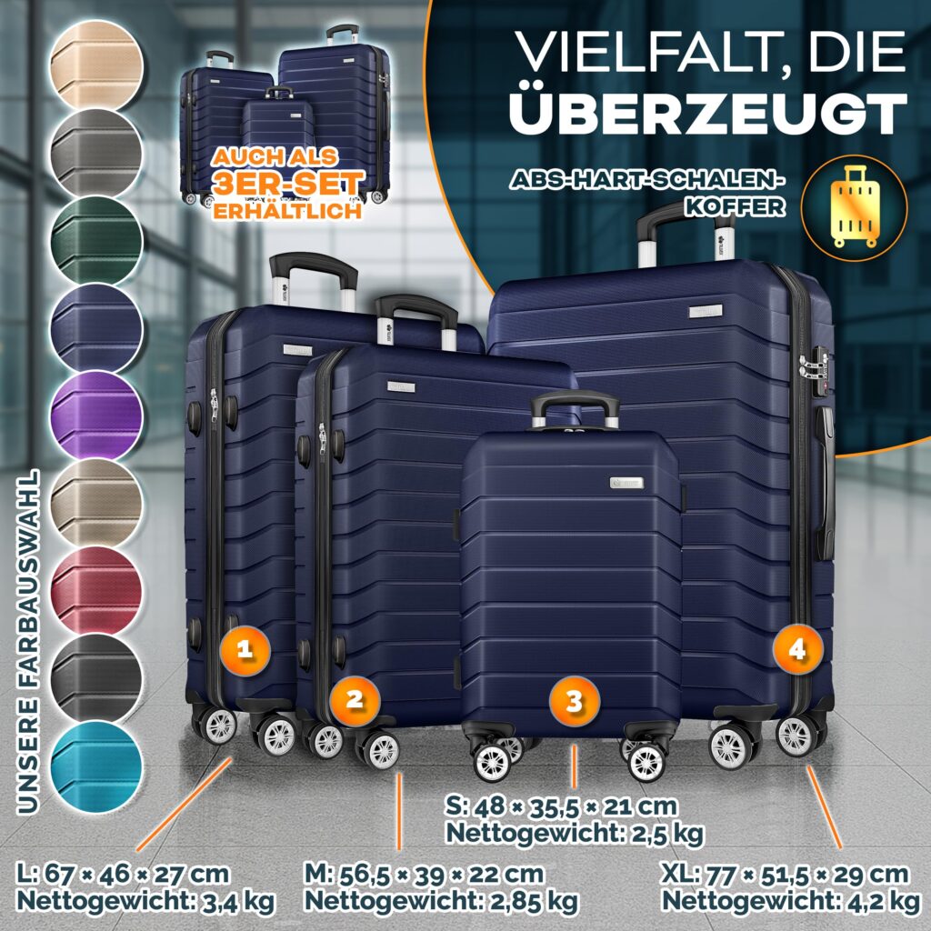 tillvex® 4-delig Kofferset + Bagageweegschaal, 2 Koffergordels & 4 Labels