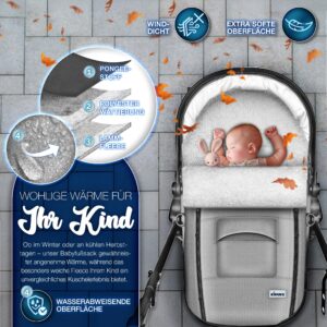 KIDUKU Wintervoetenzak voor kinderwagen - Wasbare voetenzak met ritssluiting, Jeans grijs