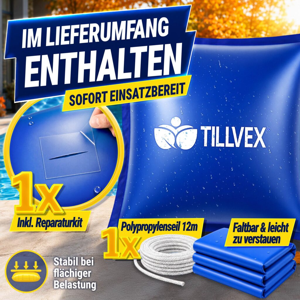 tillvex® Winterkussen voor Zwembad 120x120cm + 12m Touw & Reparatieset