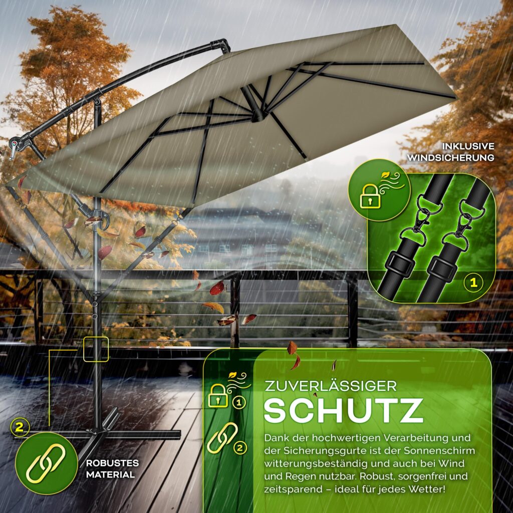 tillvex® Rechthoekige Aluminium Parasol Ø 330 cm met Afdekking en Windscherm