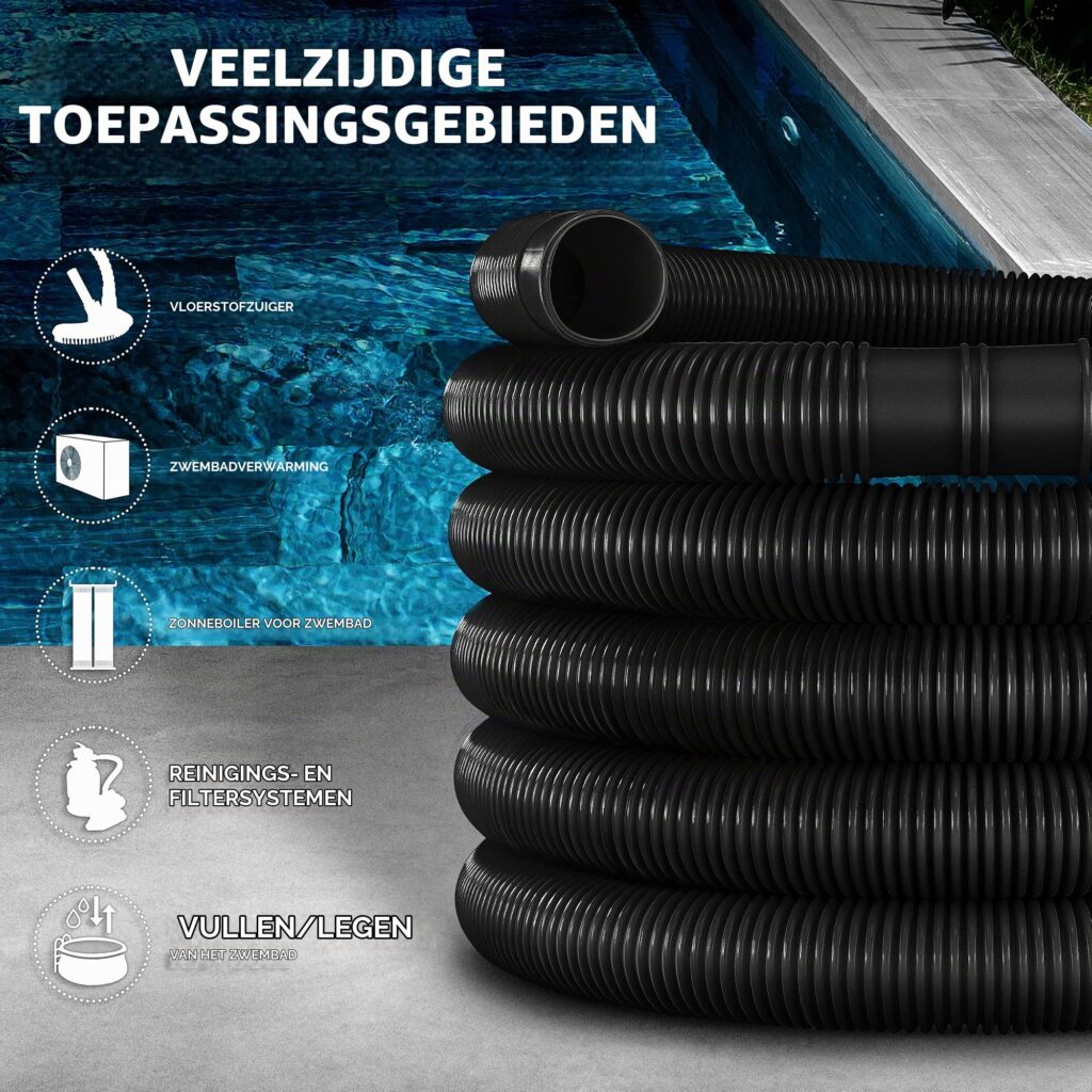 tillvex® Zwembadslang - Solarslang voor zwembaden en zwemvijvers (Zwart, 15m / 32mm)