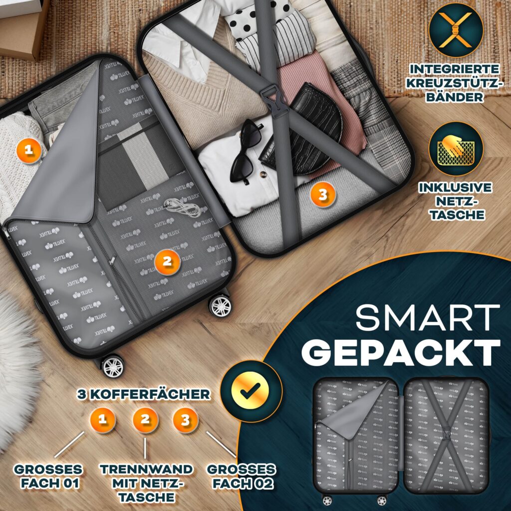 tillvex® 4-delig Kofferset + Bagageweegschaal, 2 Koffergordels & 4 Labels