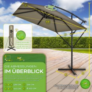 tillvex® Rechthoekige Aluminium Parasol Ø 330 cm met Afdekking en Windscherm