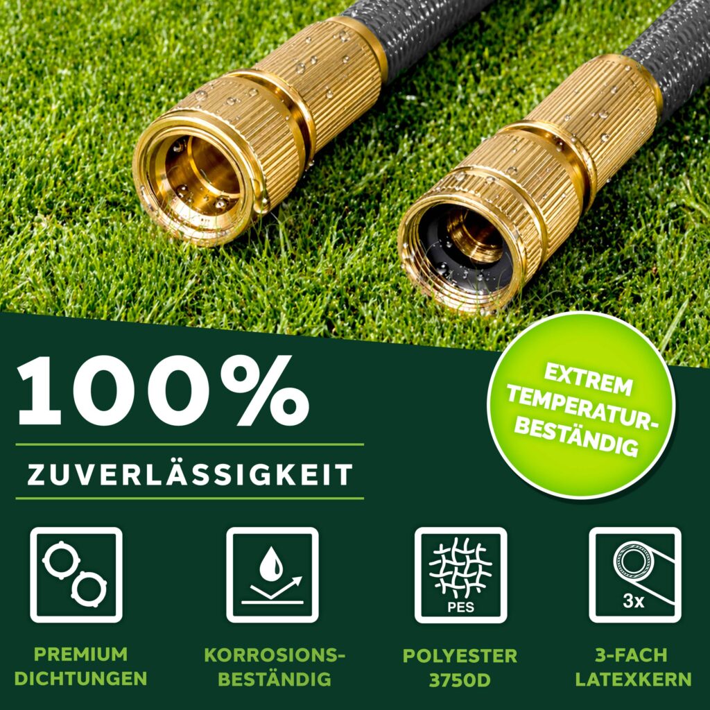 TRESKO® flexibele tuinslang | 7,5 m | met 3-voudige latexkern en messing koppelingen