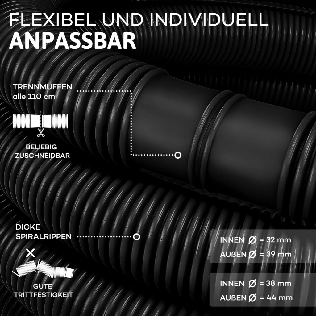 tillvex® Zwembadslang - Solarslang voor zwembaden en zwemvijvers (Zwart, 15m / 32mm)