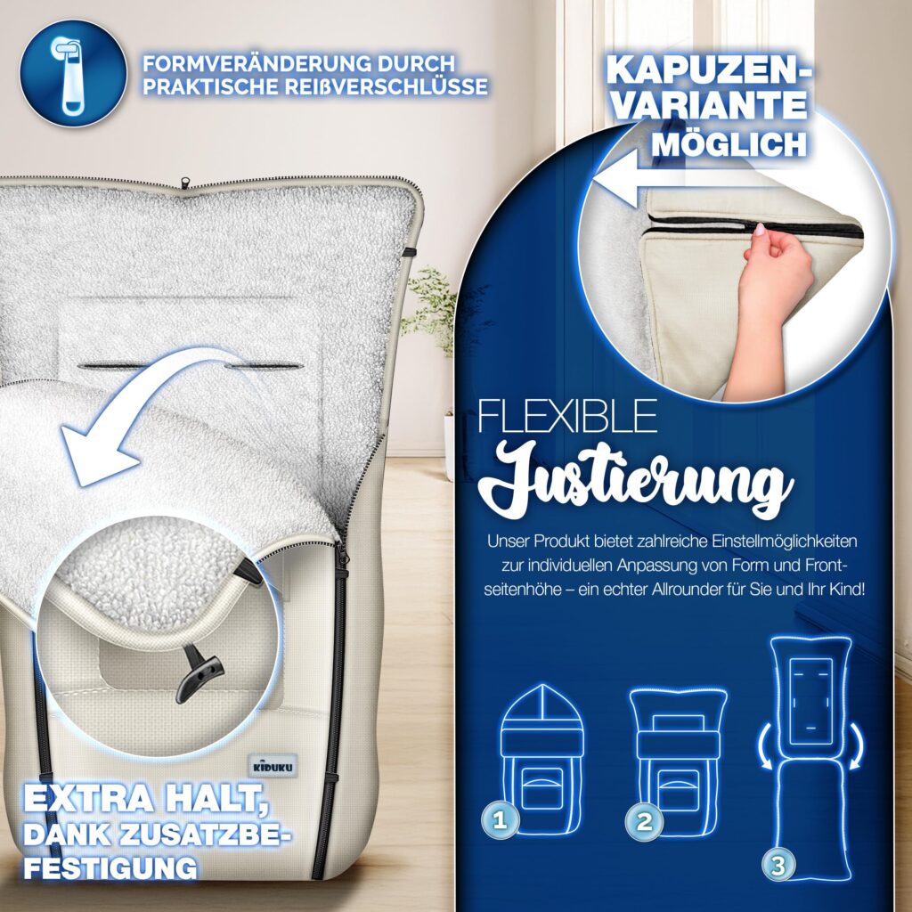 KIDUKU Wintervoetenzak voor kinderwagen - Wasbare voetenzak met ritssluiting, blauw