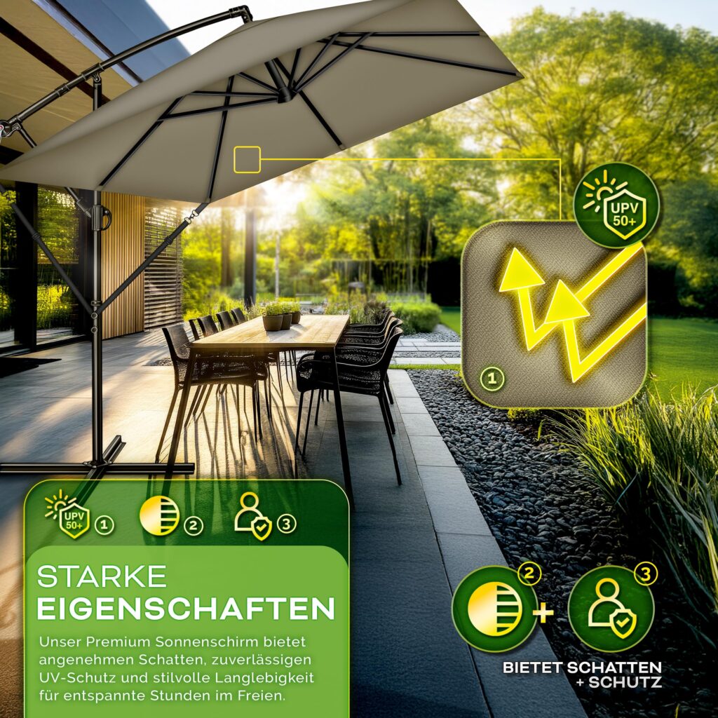 tillvex® Rechthoekige Aluminium Parasol Ø 330 cm met Afdekking en Windscherm
