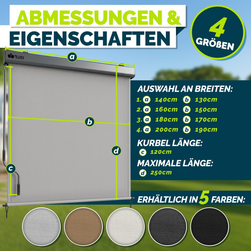 tillvex® Verticale zonwering 180 x 250 cm voor binnen en buiten met afdekking