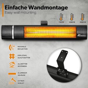 TRESKO infrarood warmtestraler 2000 W met afstandsbediening en 3 warmtestanden