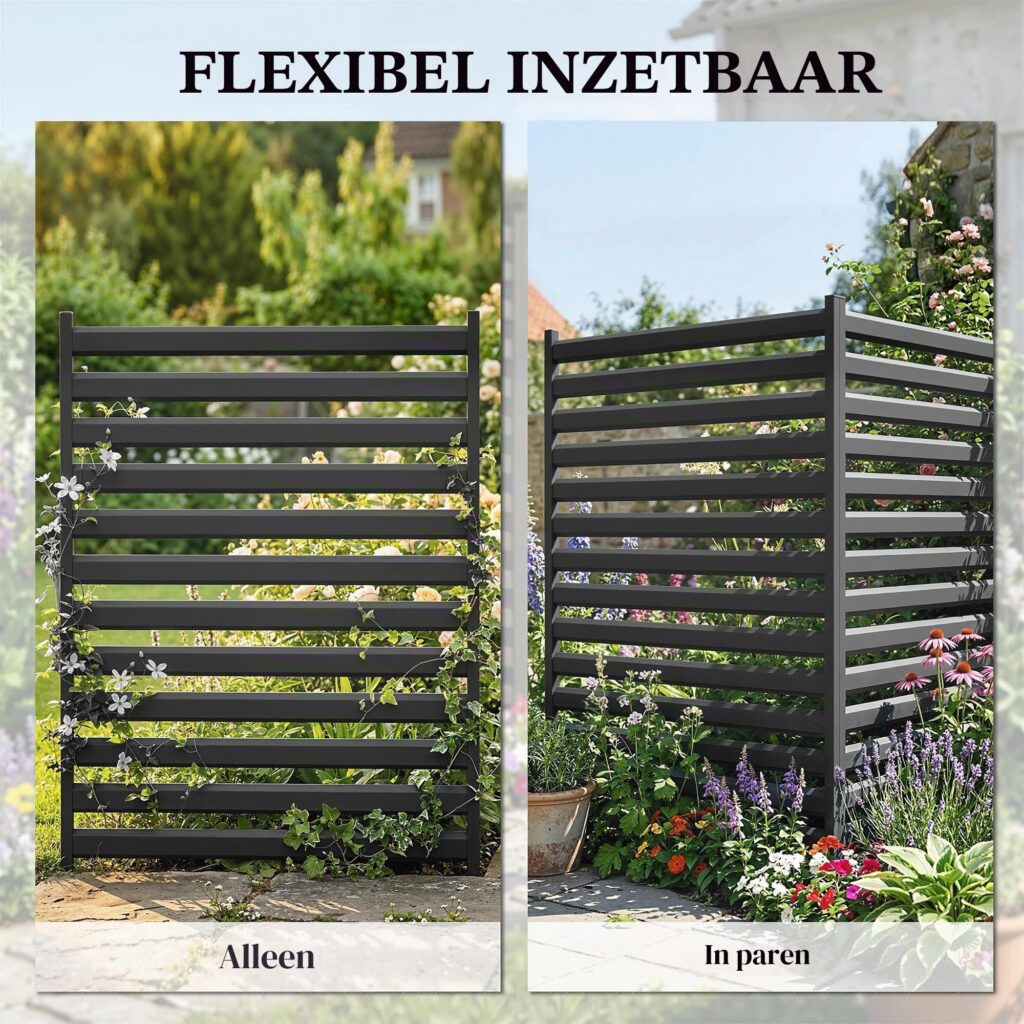 Outsunny Tuinhek Metaal Privacy Scherm 2 Panelen 152 x 91 cm Zwart