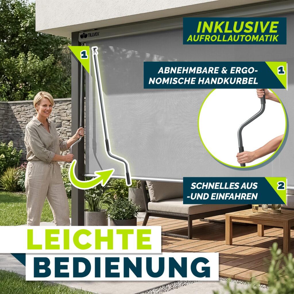 tillvex® Verticale zonwering 180 x 250 cm voor binnen en buiten met afdekking