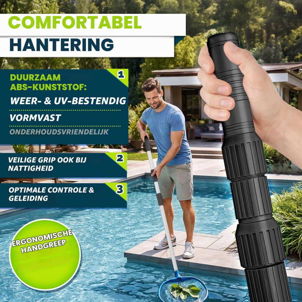 Tillvex telescoopstang voor zwembad, 1,20-3,60 m, aluminium, 3-delig, zwart