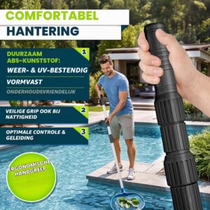 Tillvex telescoopstang voor zwembad, 1,20-3,60 m, aluminium, 3-delig, zwart