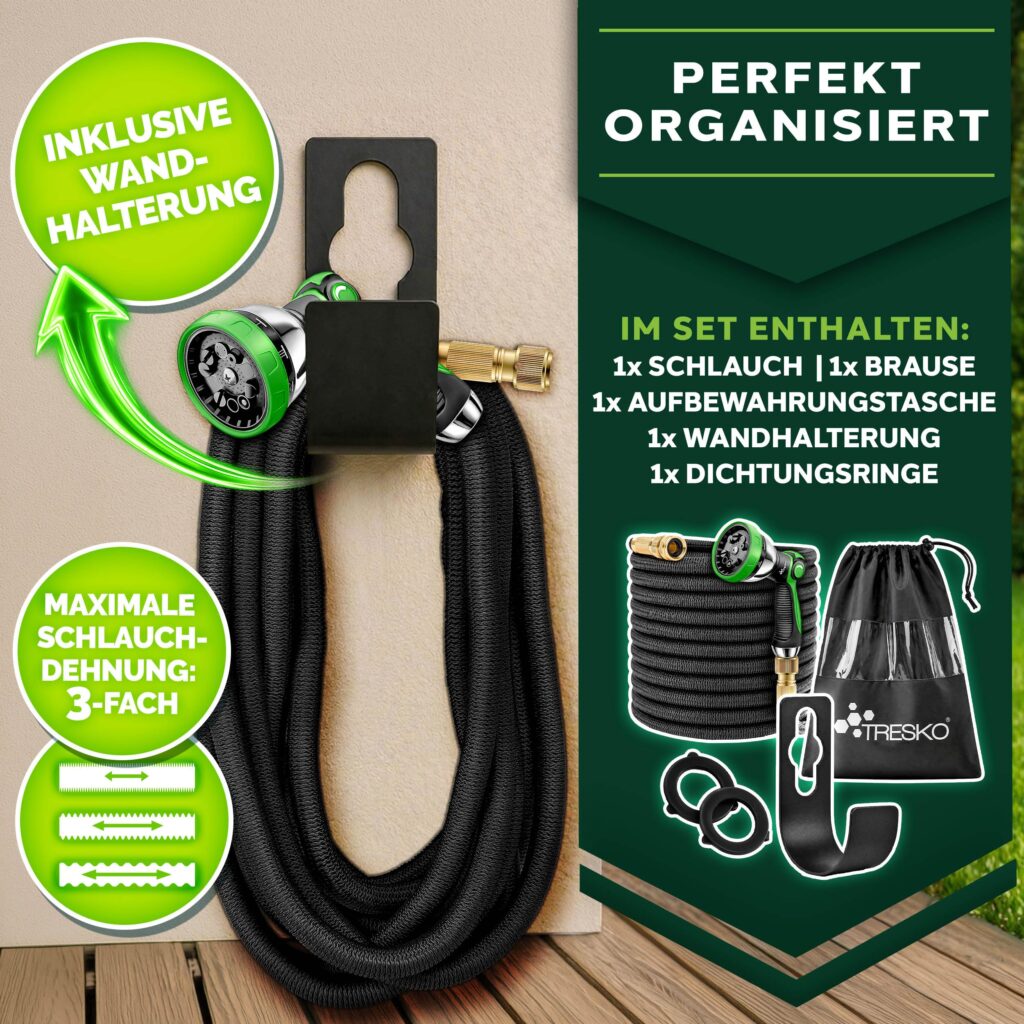 TRESKO® flexibele tuinslang | 7,5 m | met 3-voudige latexkern en messing koppelingen