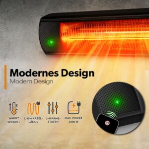 TRESKO infrarood warmtestraler 2000 W met afstandsbediening en 3 warmtestanden