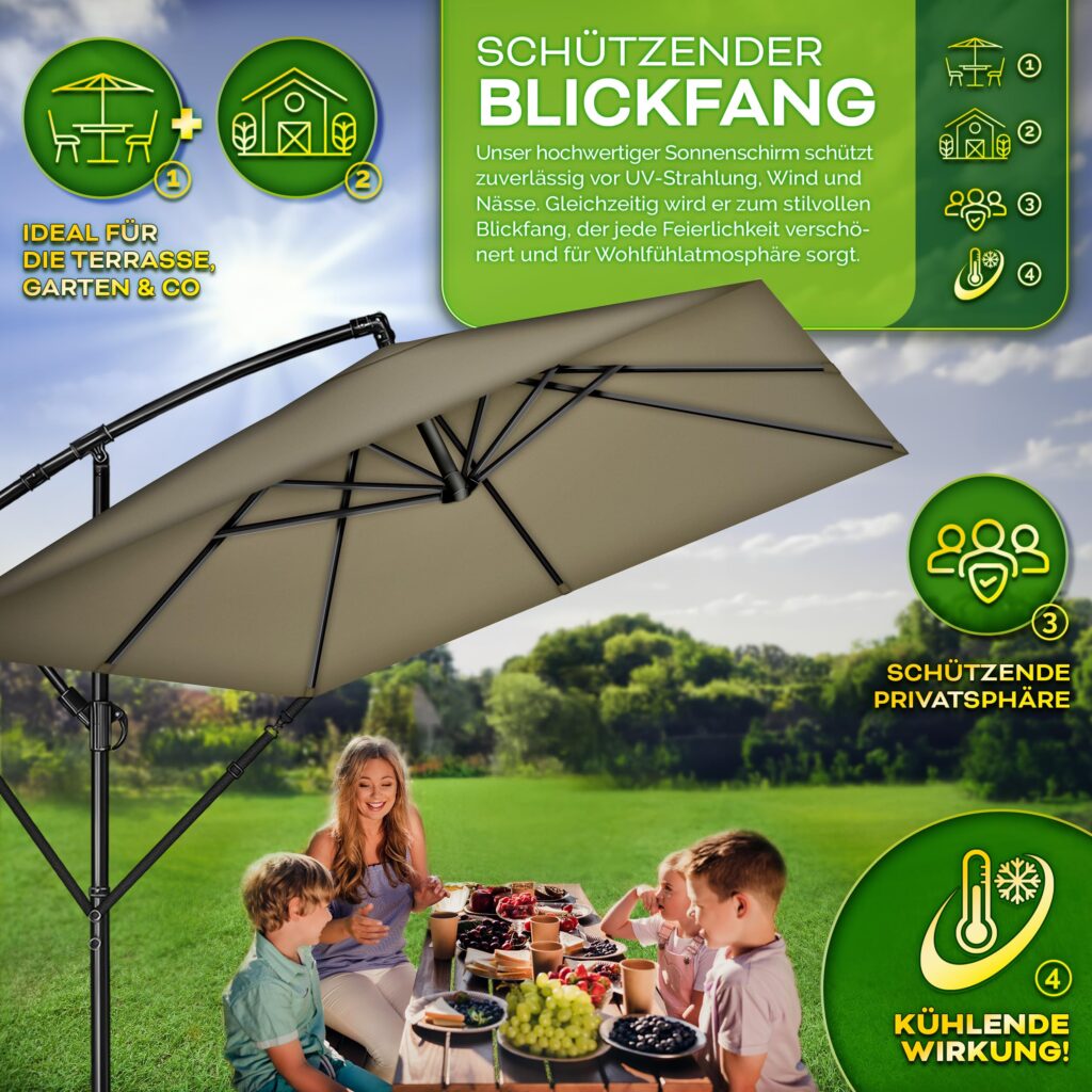 tillvex® Rechthoekige Aluminium Parasol Ø 330 cm met Afdekking en Windscherm