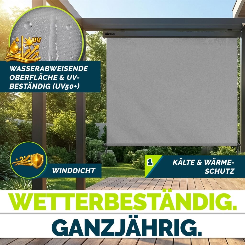 tillvex® Verticale zonwering 180 x 250 cm voor binnen en buiten met afdekking