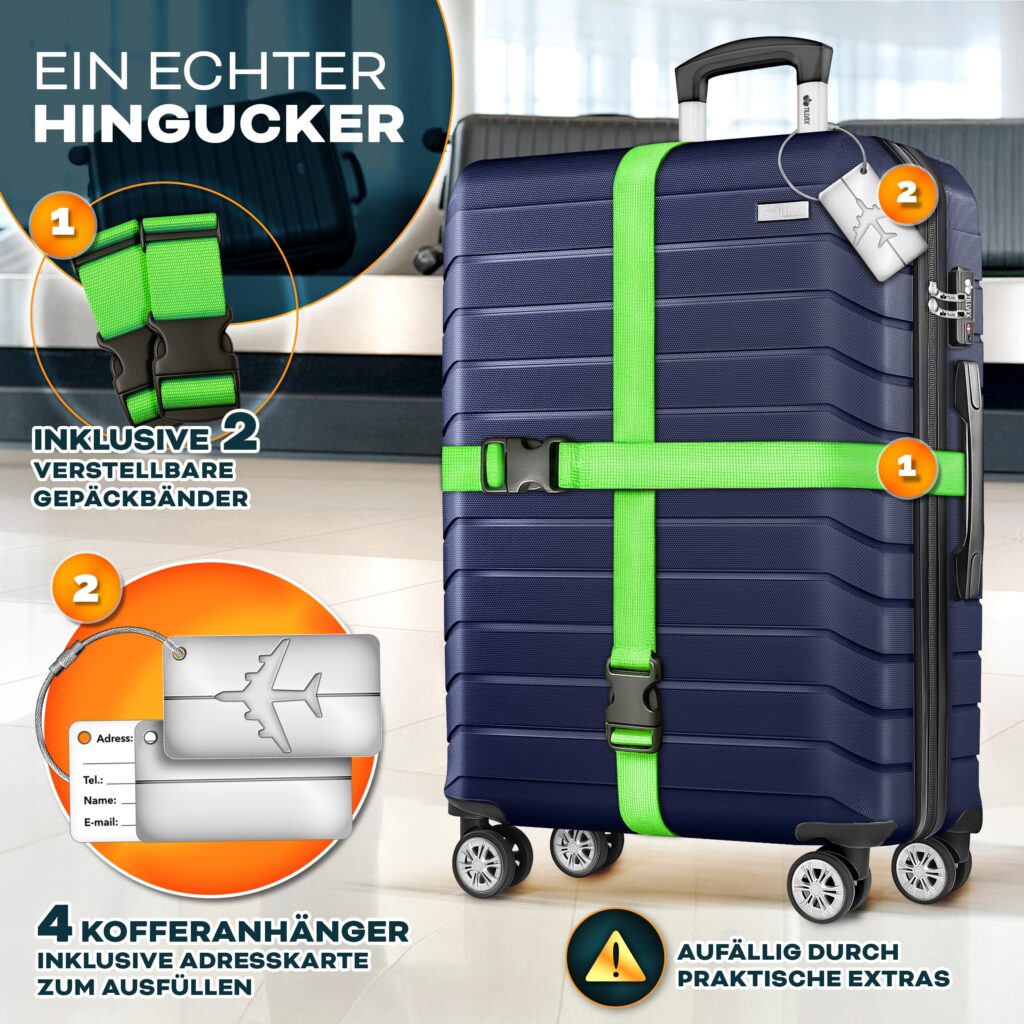 tillvex® 4-delig Kofferset + Bagageweegschaal, 2 Koffergordels & 4 Labels