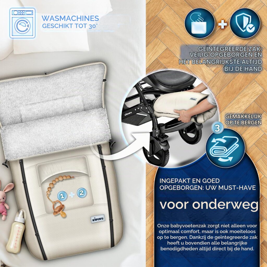 KIDUKU Wintervoetenzak voor kinderwagen - Wasbare voetenzak met ritssluiting, blauw