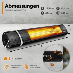 TRESKO infrarood warmtestraler 2000 W met afstandsbediening en 3 warmtestanden