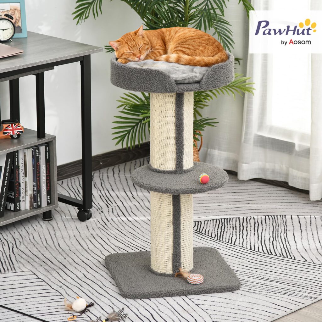 PawHut Krabpaal met sisalstammen voor middelgrote katten 91 cm Grijs