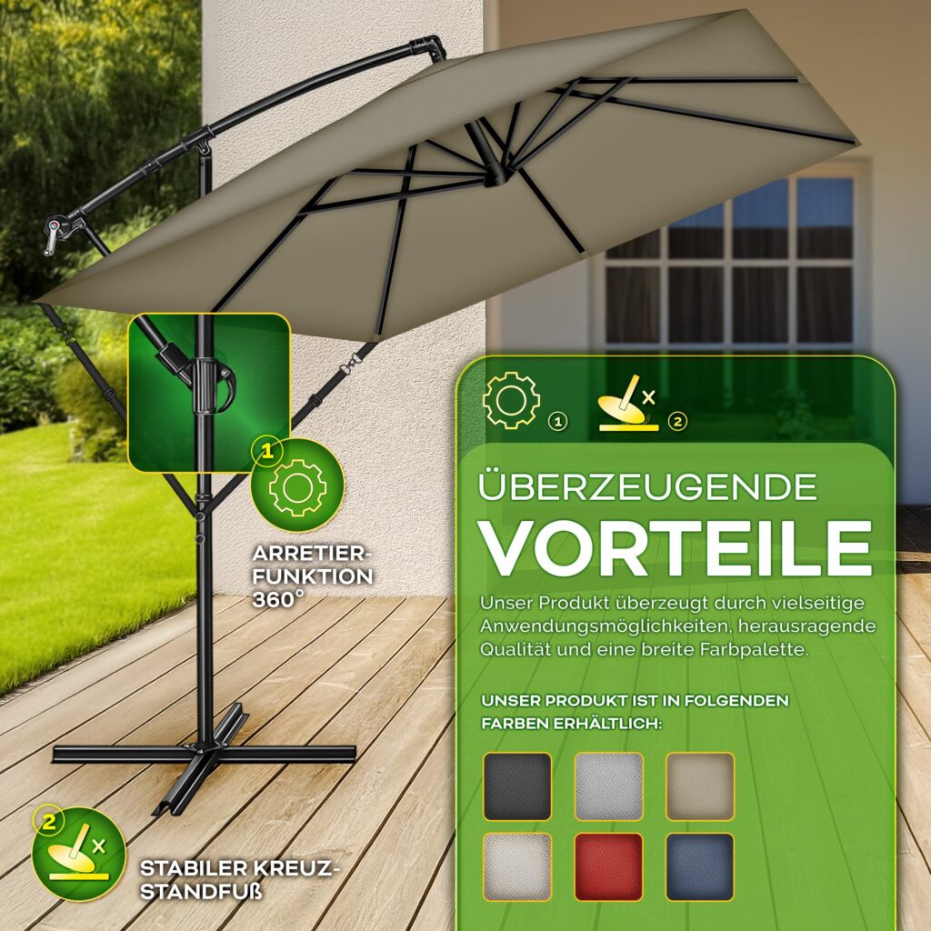 tillvex® Rechthoekige Aluminium Parasol Ø 330 cm met Afdekking en Windscherm