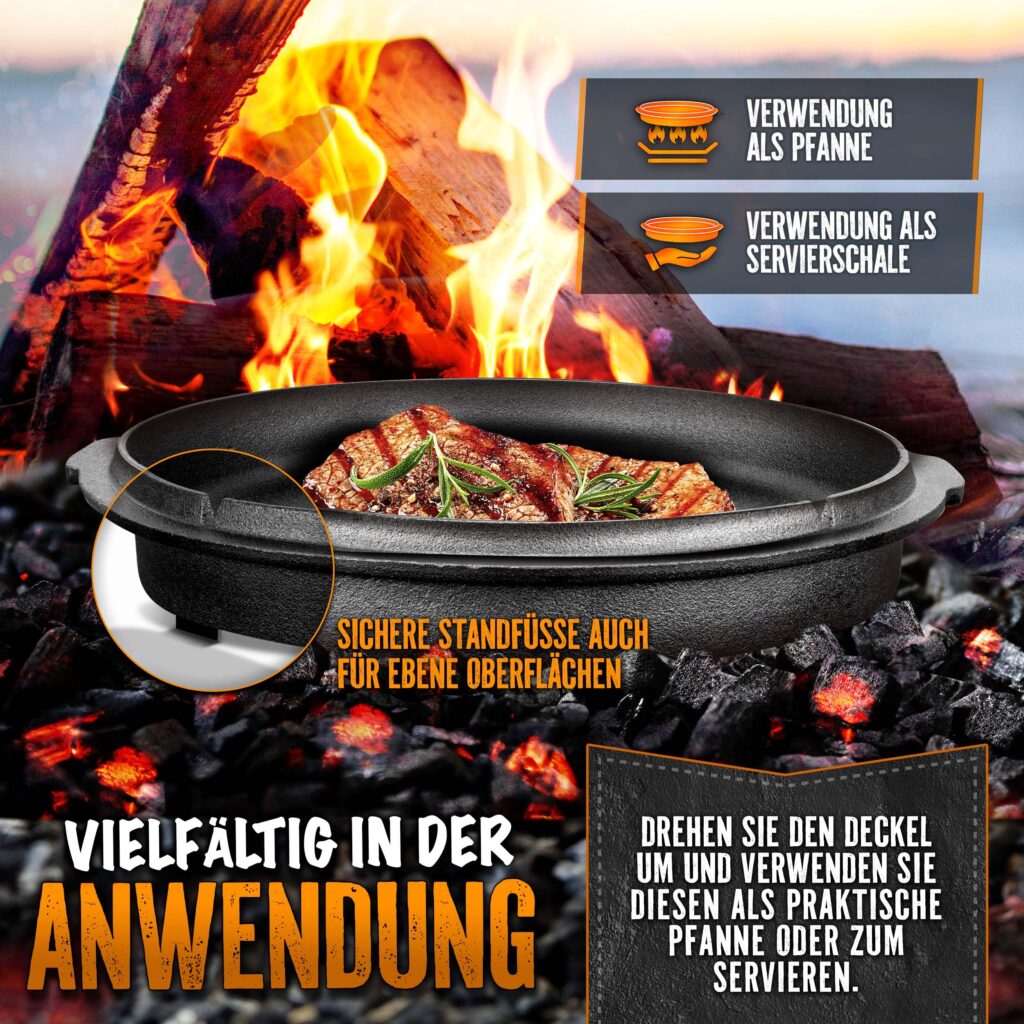 Grillas Dutch Oven Set incl. receptenboek | voorgebrand gietijzeren braadpan 9 liter