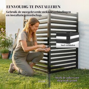 Outsunny Tuinhek Metaal Privacy Scherm 2 Panelen 152 x 91 cm Zwart