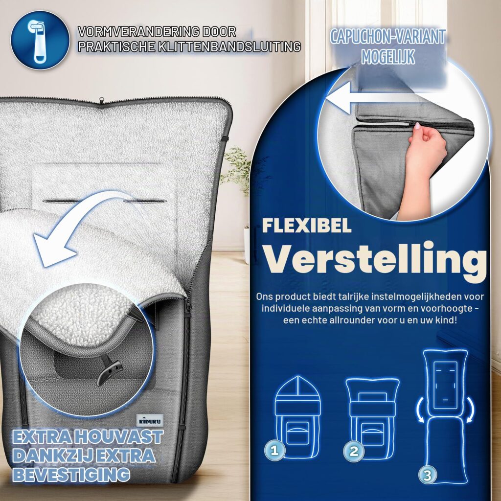 KIDUKU Wintervoetenzak voor kinderwagen - Wasbare voetenzak met ritssluiting, Jeans grijs