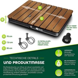 tillvex® Tuindouche met fonteinhoogte tot 4 m | Antislip en weerbestendig | Aluminium/WPC