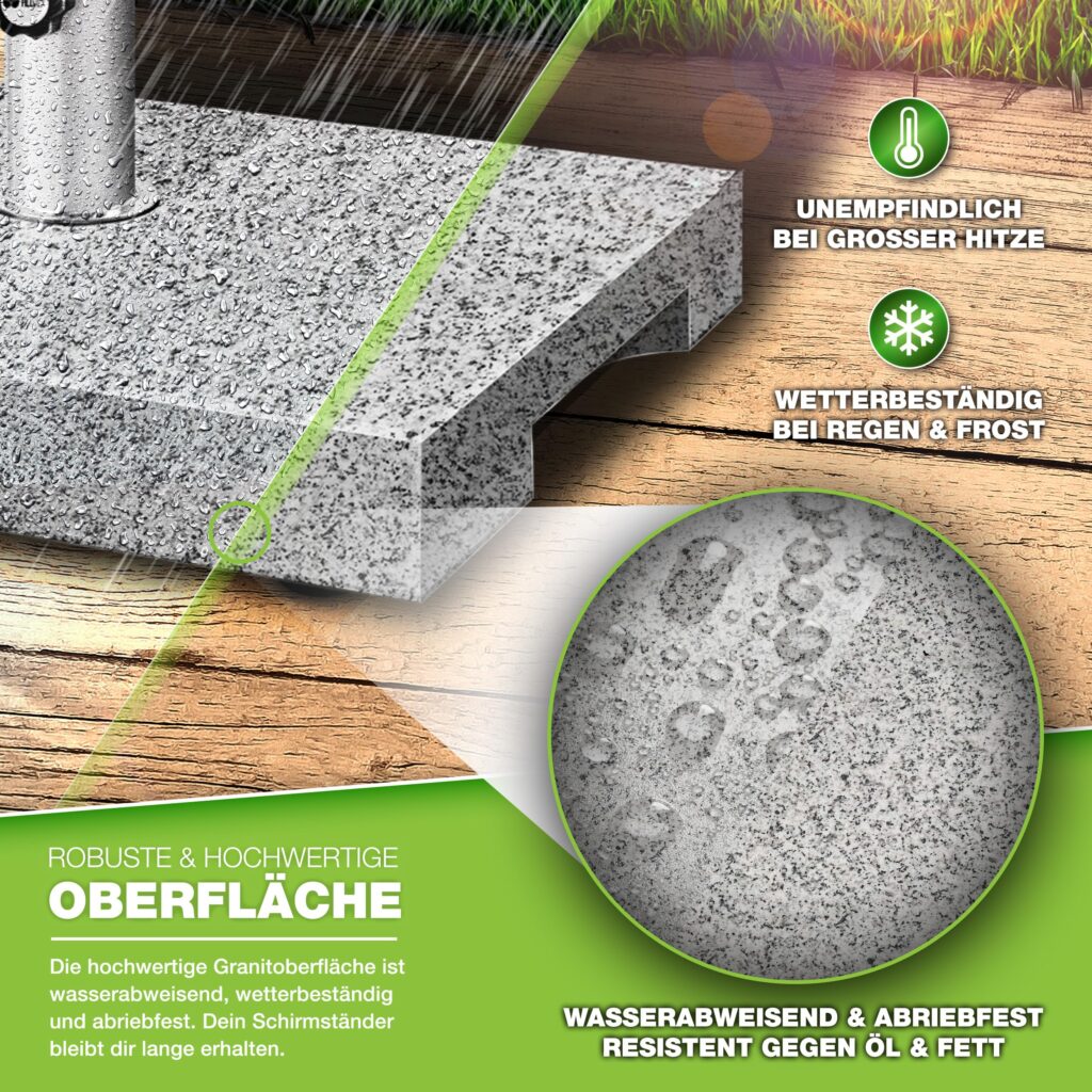 tillvex® Granieten parasolstandaard met handvat, 25 kg, rechthoekig