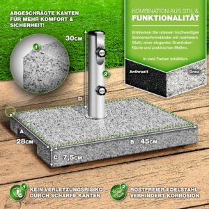 tillvex® Granieten parasolstandaard met handvat, 25 kg, rechthoekig